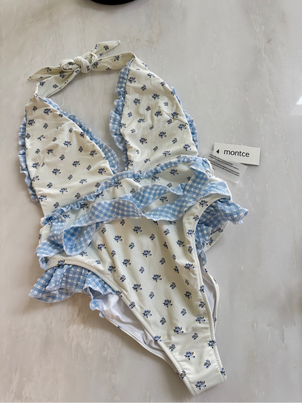 Montce Blue Floral & Gingham Ruffle One-Piece Swimsuit - Picture 1 of 3